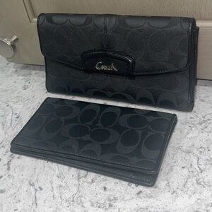Coach Ashley Signature Sateen Black Checkbook + Large Wallet AUTHENTIC